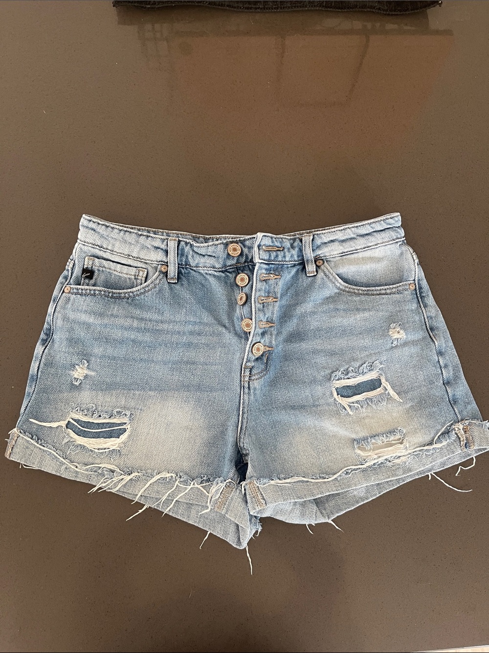 KanCan Light Blue Distressed Denim Shorts - Casual High-Rise Button Fly